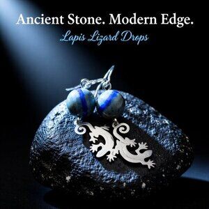 Lapis Lazuli Reptile Earrings | Nature Lover Gift | Reptile Gecko Charm Jewelry